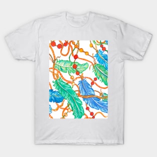 Feathers and beads on a white background T-Shirt